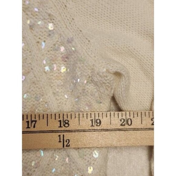 H&M Sweater Cable Knit Womens L Ivory Cream Sequin Diamond Holiday Bling NEW - Picture 4 of 6